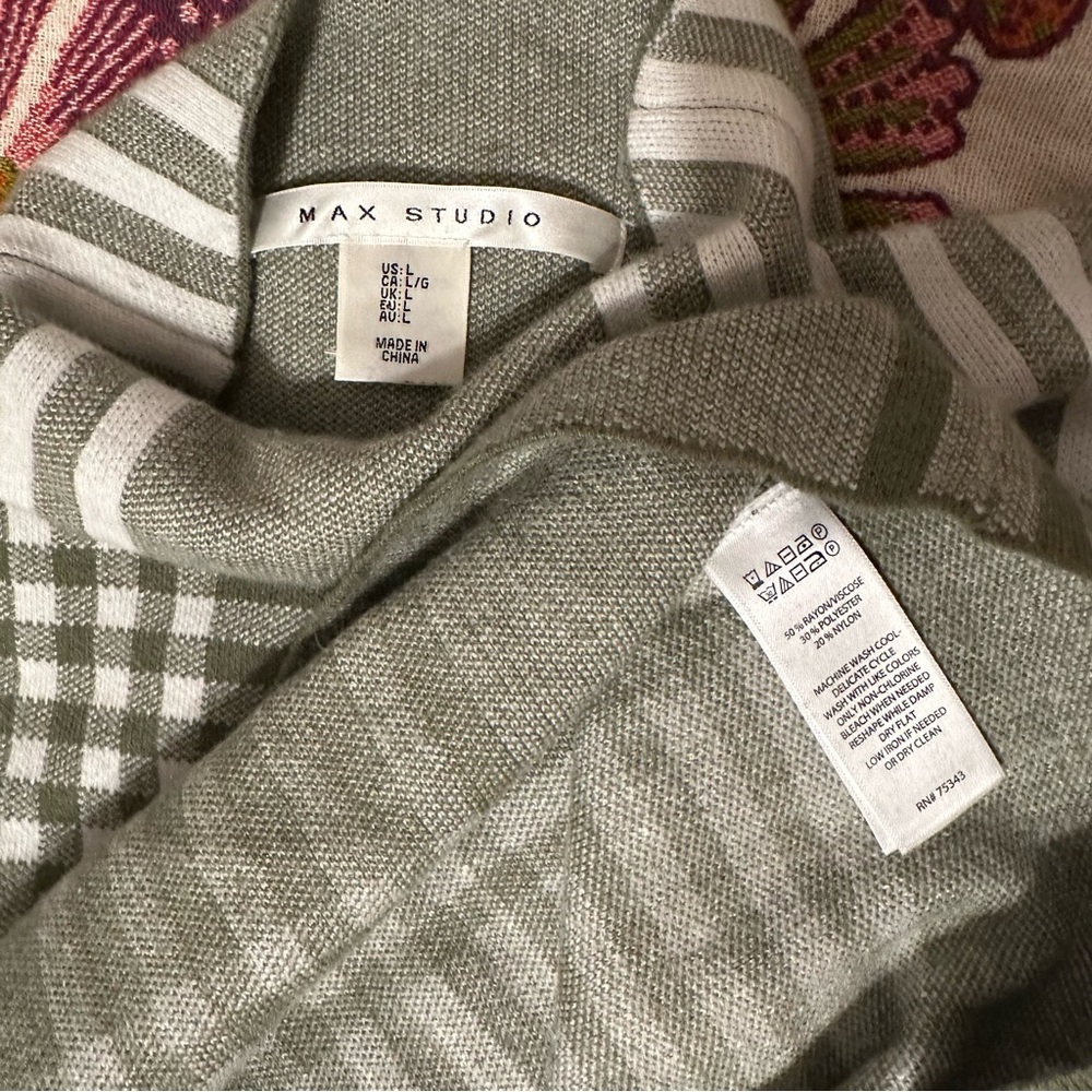 Max Studio Olive and White Plaid Mock Neck Sweater- L - Picture 5 of 5
